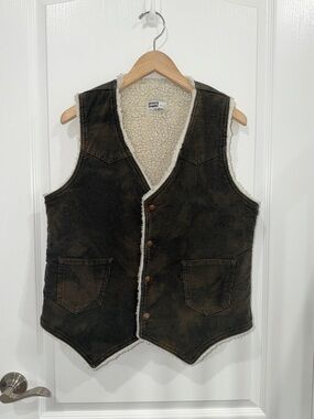 Levis Brown Corduroy Sherpa Vest Mens medium  Snap On Made USA Vintage